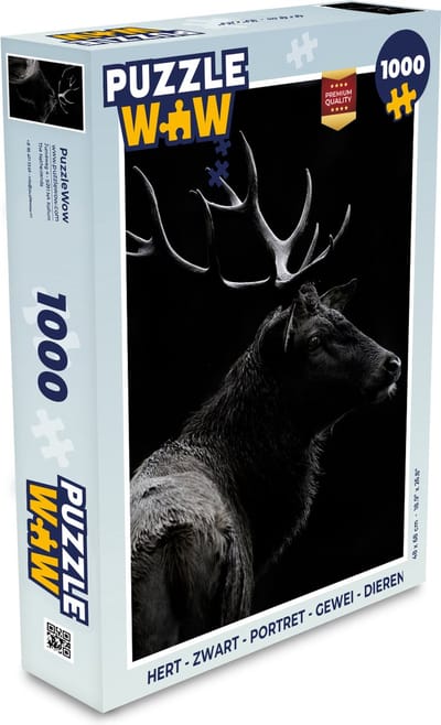 Puzzel Hert - Zwart - Portret - Gewei - Dieren - Legpuzzel - Puzzel 1000 stukjes volwassenen