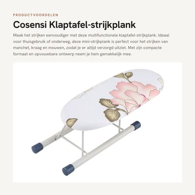 Dailygoods- Strijkplank Mini - Multifunctionele Klaptafel - Antislip Kunststof Voetafdekking - Afneembare Stofafdekking - Katoenen Doek - Afmetingen 26,5 x 10,5 x 8,5 cm