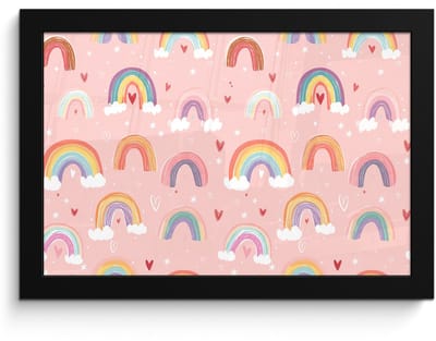 Poster in lijst - Fotolijst 30x20 cm - Posters - Regenboog - Patroon - Pastel - Handgetekend - Posterlijst zwart - Decoratie - Wanddecoratie woonkamer - Muurdecoratie slaapkamer