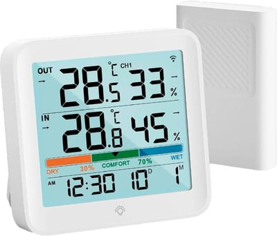 Weerstation Binnen Buiten - Digitale Thermometer Hygrometer - Omgevingsmonitoring Thuis - Dubbele Montagemogelijkheid - 8.5x6.5x9 cm - Meerkleurig