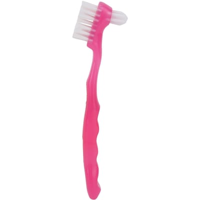 Brosse Nettoyante pour Dentiers Personnes Âgées Portable Élimination Plaque Saleté Brosse Dentaire Cadeau pour Domicile Voyage Pinkish