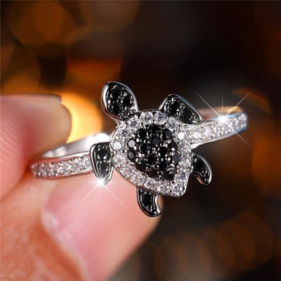 Bague de doigt Tortue Zircon Noir Luxe Femme Anneau de Mariage Couleur Cuivre Vintage Bijoux de Mariée Pour Femmes 10 white