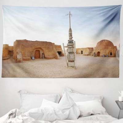 ABAKUHAUS Galaxy Wandtapijt, afbeelding Planet Town Wars, 230 x 140 cm, bruinblauw