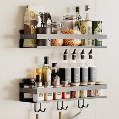 Dailygoods- Kruidenrek Set van 2 - Wandrek - Keukenrek - Antivuil/Roestvrij - Geen Boren - Hoogwaardige Materialen - Modern Ontwerp