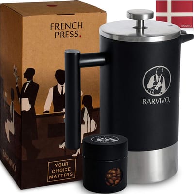 Barista Koffiezetapparaat-het beste voor het zetten van uw favoriete kopje koffie of thee-wordt geleverd met een klein draagbaar reisglas - de zwarte, dubbel geïsoleerde roestvrijstalen behuizing bevat 34 ounces