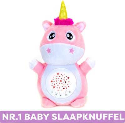 Easybaby Hartslag Knuffel Eenhoorn - White Noise Baby Knuffel met Huilsensor, Lichtprojectie, Baarmoedergeluiden en Slaapmelodieën