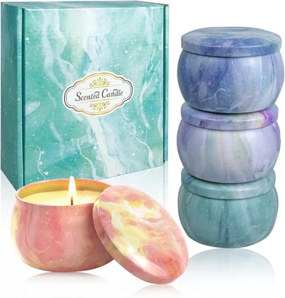 Geurkaarsen Geschenkset - 4 Pack Sojawas Aromatherapiekaarsen met Sterke Geuren voor Stressvermindering - Perfect Cadeau voor Kerst, Verjaardag en Moederdag