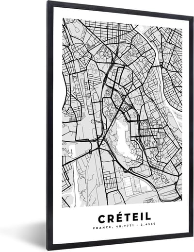 Fotolijst incl. Poster - Frankrijk - Plattegrond - Kaart - Créteil - Stadskaart - 40x60 cm - Posterlijst