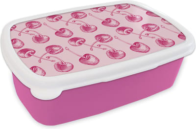 Broodtrommel Roze - Lunchbox - Brooddoos - Vintage - Kersen - Patronen - Roze - 18x12x6 cm - Kinderen - Meisje