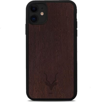 Kudu iPhone 11 hoesje case - Houten backcover - Handgemaakt en afgewerkt met duurzaam TPU - Wengé - Zwart