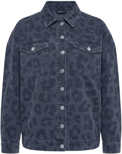 Studio Untold - Dames - Denim jasje oversized grijs denim met luipaardprint - Donkergrijs denim - Maat 50+