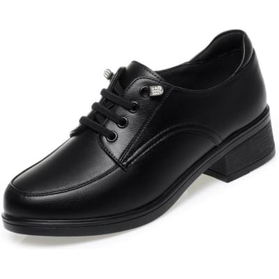 Klassieke Dames Veterschoenen van Zacht Leer met Ronde Neus Casual Comfortabele Wedge Schoenen Lente Herfst Mode Moederschoenen 42 black