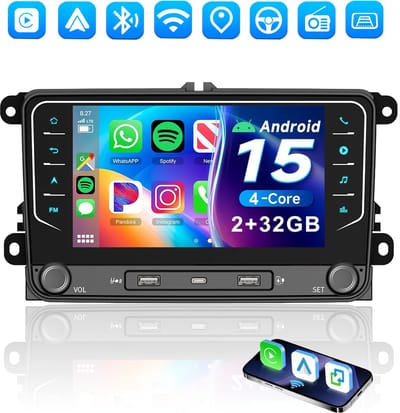 ESSGOO Autoradio - Geschikt voor Volkswagen, Skoda & Seat - Apple Carplay & Android Auto - Android 15 - 2+32GB - 7 Inch HD Touchscreen - GPS, Bluetooth, USB & Type-C, Wifi