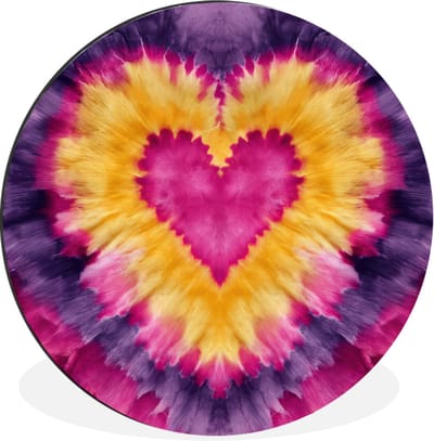 WallCircle - Wandcirkel - Muurcirkel - Tie dye - Hartvorm - Vlammen - Oranje - Aluminium - Dibond - 30x30 cm - Binnen en Buiten