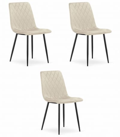 Set van 3 Eetkamerstoelen TURIN Beige – Velvet Bekleding, Modern, Ergonomisch Design, Zwarte Metalen Poten, Max. 120 kg