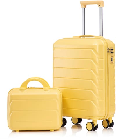 ROLIPO Kofferset 2-delig 14/19 inch - ABS harde schaal - Spinner wielen & cijferslot - 14 inch beautycase geel