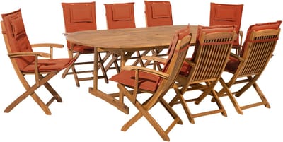 MAUI - Tuinset voor 8 - Lichte houtkleur/Terracotta - Acaciahout