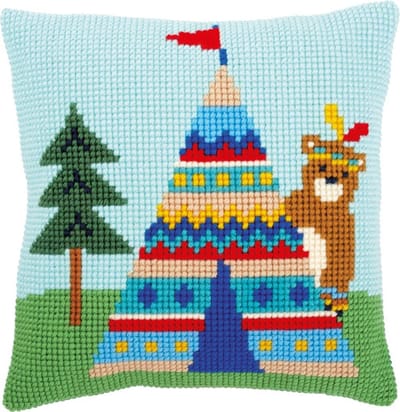 Kruissteekkussen kit Beer en tipi - Vervaco - PN-0155330