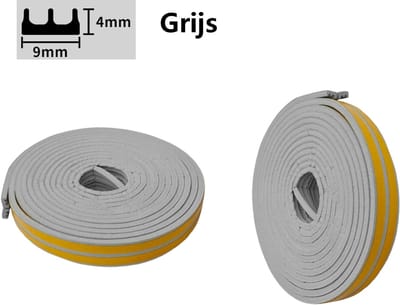 2 rollen tochtstrips - Zelfklevend raam - Totaal 12 m - E-vorm - EPDM afdichtingstape - Grijs - 9 x 4 mm - Raamafdichting - Tochtstrip - Waterdicht - Geluidsisolatie