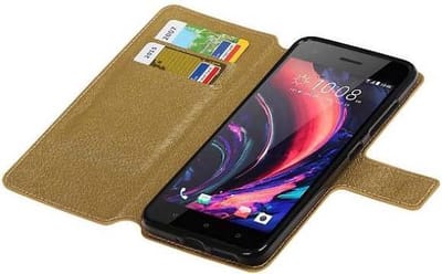 Cross Pattern TPU Bookstyle Wallet Case Hoesjes Geschikt voor HTC Desire 10 Pro Goud