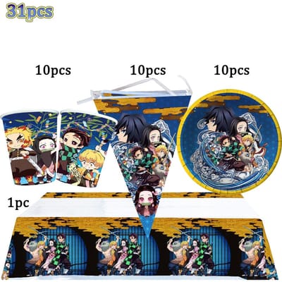 Kimetu No Yaiba Décoration Fête d'Anniversaire Enfants Vaisselle Gobelets en Papier Assiettes Serviettes Thème Demon Slayer Baby Shower Fournitures pour Garçons