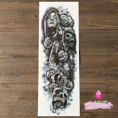 GetGlitterBaby® - Tattoo Sleeve / Tijdelijke Henna Plak Tattoos / Nep Tatoeage voor Volwassenen / Fake Temporary Tattoo Sticker - BikerGirl