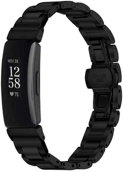Stalen bandje - geschikt voor Fitbit Inspire 3 - rvs band met vlindersluiting - zwart
