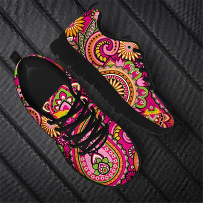 Luxe Designer Schattige Bohemen Mandala Bloemenprint Dames Sneakers Jogging Hardloopschoenen Voor Vrouwen Veter Air Flat Casual Schoenen 38 pink