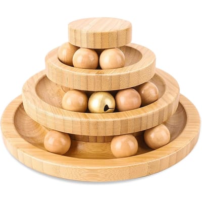 Kattenspeelgoed Zelf Hi Verzachtend Hulpmiddel Kat Draaitafel Massief Hout Kat Speelspeelgoed Stokje Bel Kitten Automatische Kat Speelbal Kattenbenodigdheden 21x11cm