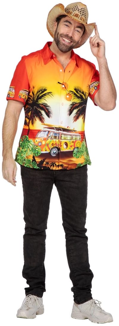 Hawaii Blouse - Hippie Busje Oranje - Heren - Volwassen - Maat S