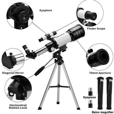 Allero Telescoop - Sterrenkijker - Astronomisch - 150-voudige zoom - Nachtzicht - Maan - Sterren - Inclusief Statief - 70mm