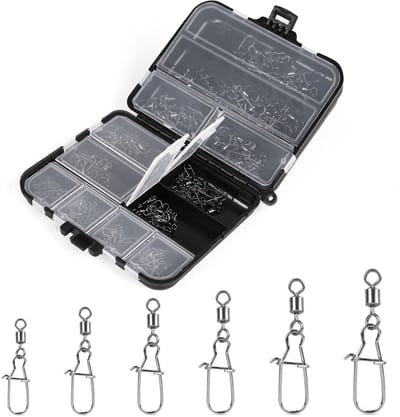 Dailygoods- Hengelwervelset - Wervel met Karabijnhaak - Geschikt voor Baars/Forel/Snoek/Snoekbaars - Hoogwaardig Messing/Roestvrij Staal - Draagbare Opbergdoos - Corrosiebestendig/Duurzaam - Viswervel