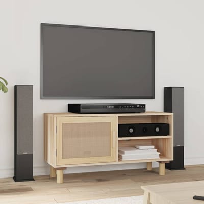 vidaXL - Tv-meubel - 80x30x40 - cm - massief - grenenhout - en - rattan - bruin