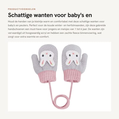 Dailygoods- Wanten voor Kinderen - Warme Gebreide Handschoenen - Fleece Binnenvoering - Winter - One Size 1-3 Jaar - Comfortabel en Zacht