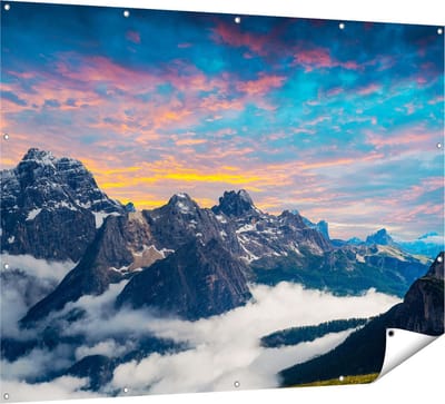 Gards Tuinposter Bergen Landschap met Wolken in Itali� - 160x120 cm - Tuindoek - Tuindecoratie - Wanddecoratie buiten - Tuinschilderij