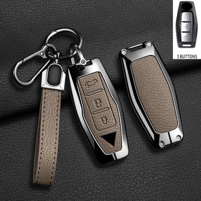 Coque de protection pour clé de voiture en alliage de zinc et cuir, porte-clés pour Mitsubishi Outlander     Accessoires d'intérieur de voiture gray