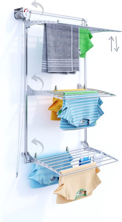 Foxydry Tower 88 cm - 3 droogrekken boven elkaar, inklapbaar en hoogte verstelbaar -bediening links- 88 x 52 x 137 cm