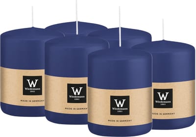 Wiedemann Cilinderkaars/stompkaars - 6x - donkerblauw - 6 x 8 cm - 29 branduren - zuilkaarsen