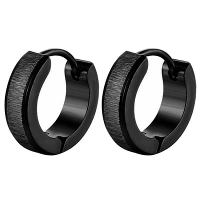 Fako Bijoux® - Oorbellen - Oorringen - RVS - Staal - Geborsteld - Brushed - 13mm - Zwart