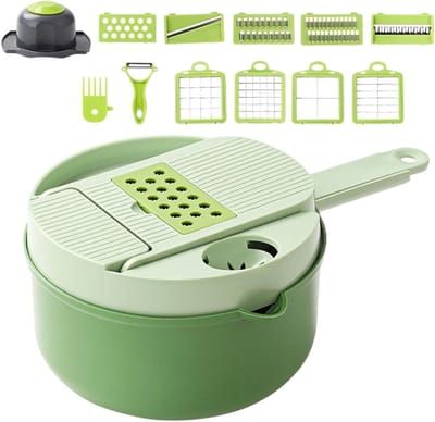 Groentesnijder Hakmolen - Keukenmachine Rasp - Maaltijden Voorbereiden - 16-in-1 Multifunctioneel - 20x20x13 cm - Grijs