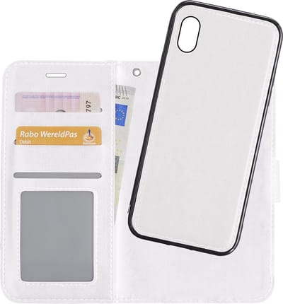 Hoesje - 2 in 1 - Geschikt voor Apple iPhone XR - Met Uitneembare Hard Cover - Bookcase - Wallet Case - Met Pasjeshouder - Book Case - Uitneembaar - Pashouder - Kunstleer - Wit