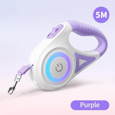 Rojeco 5M Automatische Intrekbare Hondentuigje LED Lichtgevende Leiding Mode Lichtbanden Voor Hond Puppy Huisdier Flexi Wandelen Rennen Leiding paars