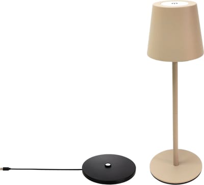 Trango LED Tafellamp Draadloze 2017-03CC Beige Batterij Oplaadbaar incl. USB-C Laadstation Touch Traploos dimbaar 3 Watt 2700K Warm Wit IP44 Tafellamp voor Slaapkamer Tuin Restaurant Bar Terras