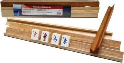 Stenen Houten Racks - Mahjong Accessoires - Spel Organisatie - Set van Vier - 40cm Lengte - Natuurlijke Kleur