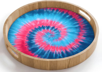Dienblad rond 40x40 cm - Schootdienblad hout - Spiraal - Roze - Draaiend - Borrelplank rechthoek - Plateau houten dienbladen