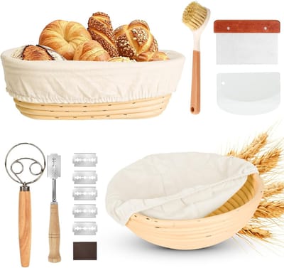 CLVP® Rijsmandje Broodbakken - Rijsmandje Brood - Rijsmand Rond - Banneton -Beige en wit