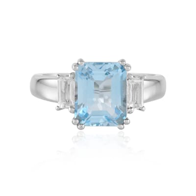 Cavill - Zilveren Ring 925 Sterling met Platina Coating - Hemelblauwe Achthoekige Topaas 3,989 ct - Luxe Braziliaanse Topaas Sieraden