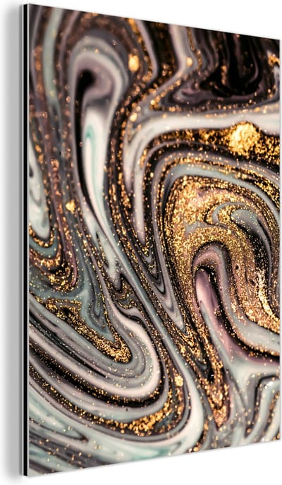 Wanddecoratie Metaal - Aluminium Schilderij Industrieel - Marmerlook - Goud - Glitter - Luxe - Marmer - Wit - 30x40 cm - Dibond - Foto op aluminium - Industriële muurdecoratie - Voor de woonkamer/slaapkamer