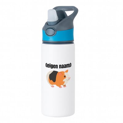 Hacebo® - cavia met eigen naam waterfles met rietje blauw - Cavia - iemand die cavia's heeft - cavia liefhebber - dieren - verjaardag - cadeau - kado - water fles - 650ML