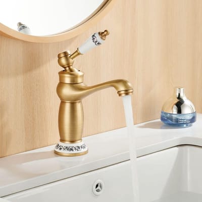 Antiek Brons Wastafelkraan met Keramiek Handgreep - Enkele Hendel, Vintage Design voor Badkamer Wastafel